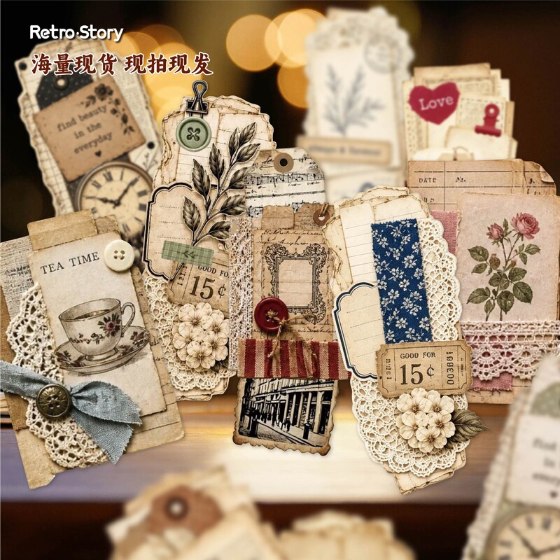 Retro.Story coated paper sticker pack, vintage layered collection, retro writable base stickers, 16 pieces