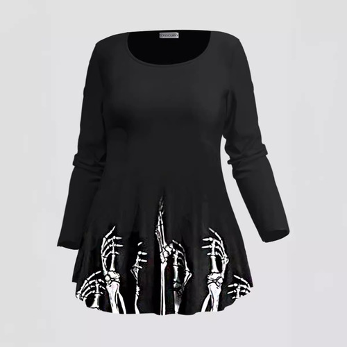 T-shirt, European and American hip-hop series, digital 3D printed, women's street, long-sleeved, women's clothes, loose and easy