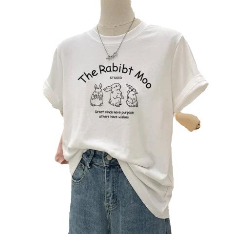 Women's Fashionable and Versatile Short-Sleeve T-Shirt with Cartoon Print, Cute, Slimming Top, Summer Casual Outfit - 2025 New Arrival