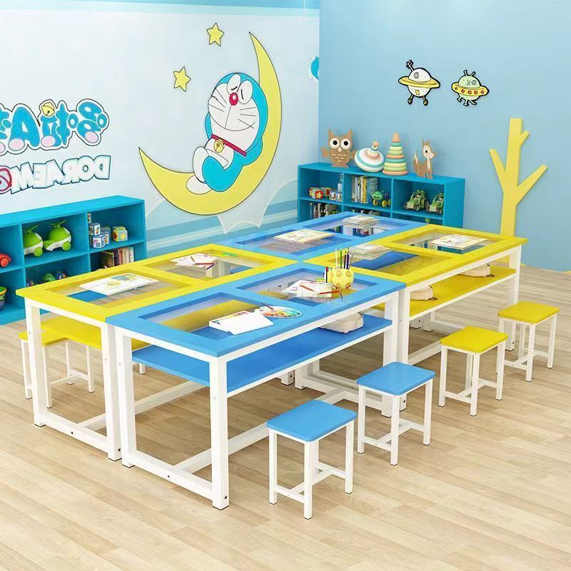 Kindergarten Double-Layer Table Thickeneded Glass Surface Calligraphy Training Class Desk Kidsren's Painting Table Studio Special Art Table