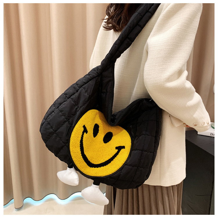 Women's Large Autumn&winter Space Cotton Smiley Face Fashion Square Zipper Tote Bag display picture 5