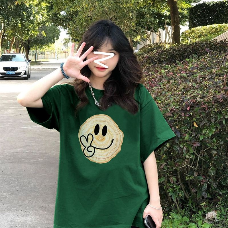 Cotton Japanese summer cartoon T-shirt with a round collar for…
