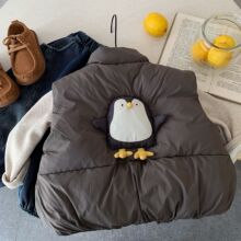 儿童冬季新款韩版棉衣马甲男童女童可爱卡通企鹅立领时尚百搭上衣