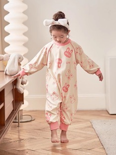 Children's One-Piece Pajamas Pure Cotton Long-Sleeved Medium and Large Kidsren's Baby Cute Cartoon Anti-Cold Home Clothes Spring and Autum