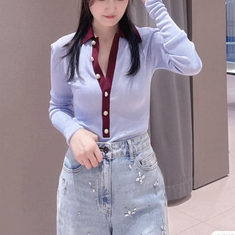 法式小众25秋季时尚潮流翻领修身针织衫连体衣上衣|undefined