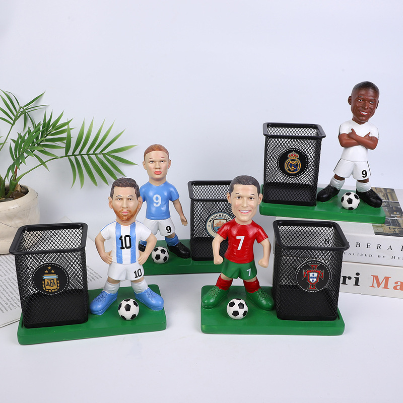 Messi, Mbappe, and Ronaldo Cartoon Pen Holder Decoration Graduation Student Gift Office Desktop Haaland World Cup