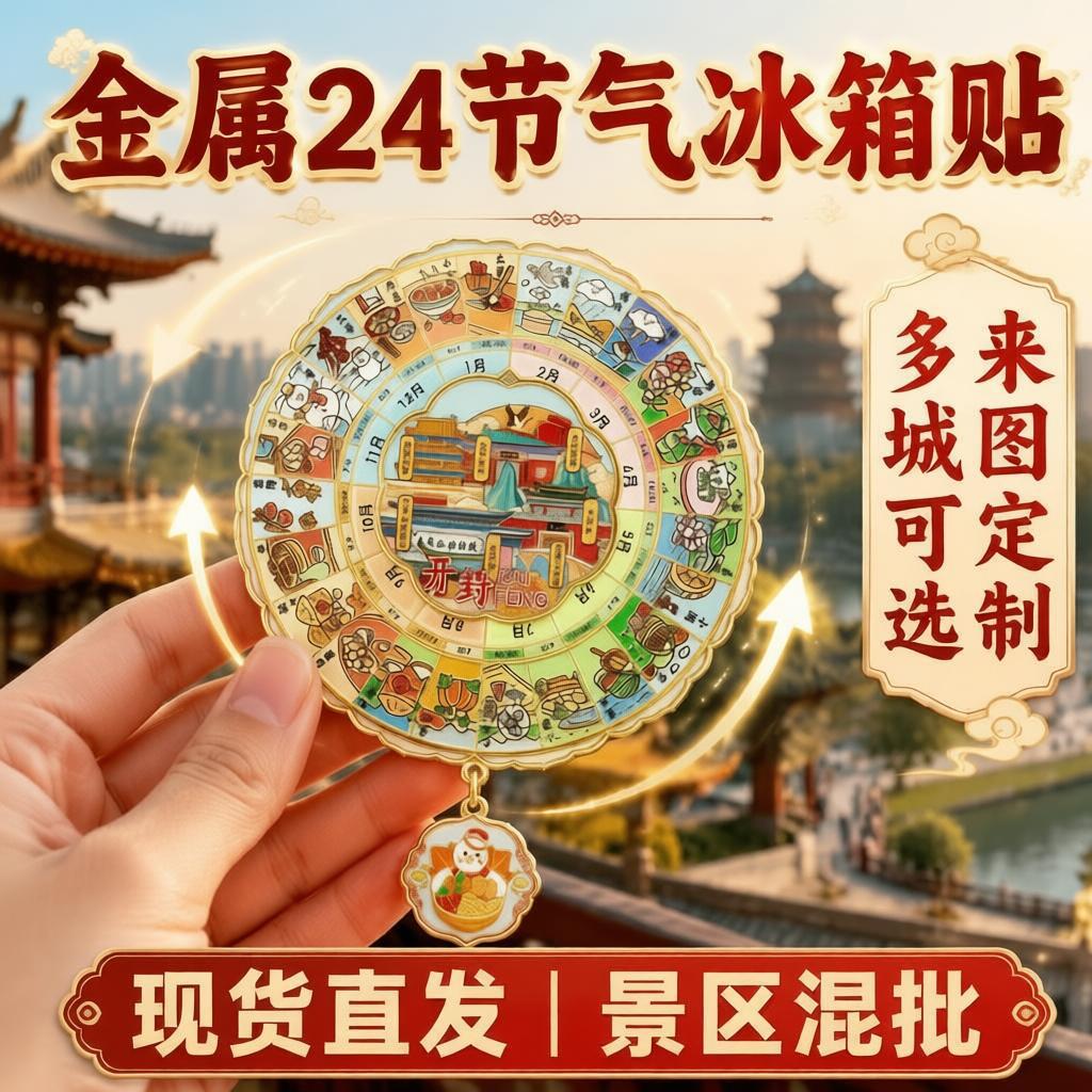 爆款金属二十四节气冰箱贴旋转磁吸旅游纪念品景区城市冰箱贴批发