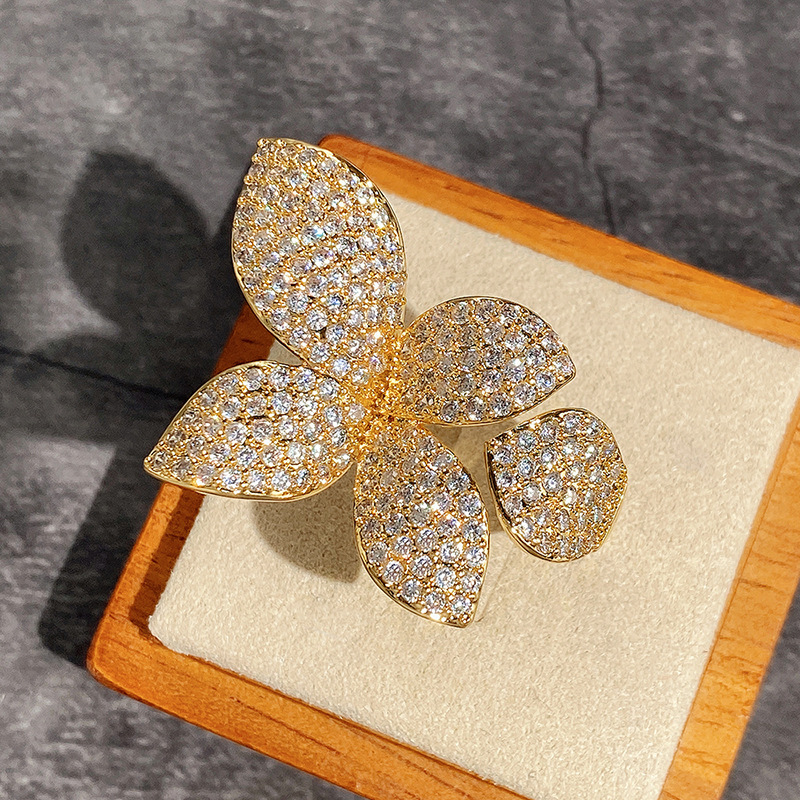 15g Weight Zircon Inlay Material Open Rings Classification One Size Ring Size 1 Piece Quantity Family Gathering, Tea Party Occasion Copper Material Leaf, Flower Pattern Women's Gender Inlay Design Elegant, Streetwear Style Copper Elegant Lady Streetwear Inlay Leaf Flower Zircon Open Rings 8