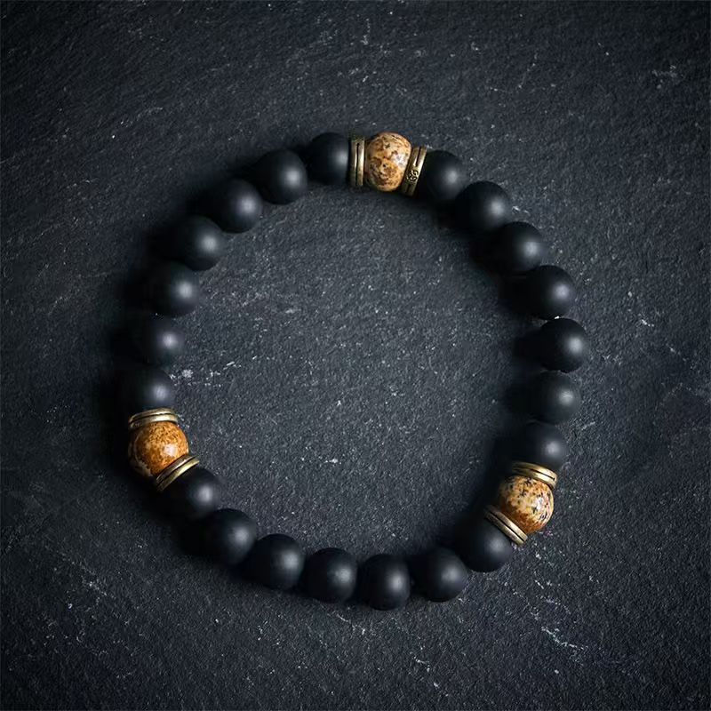 Frosted black agate picture stone
