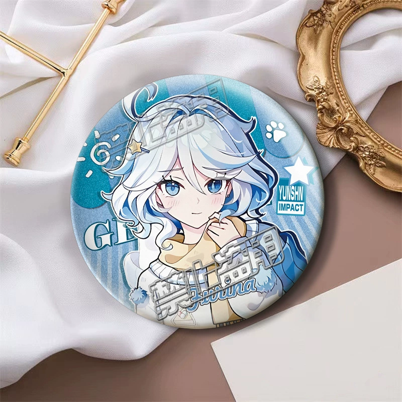 Значок-пин (Funina) Kurumi Kaedehara Manyo — двойной светоотражающий серебристый дизайн, 58/75 мм