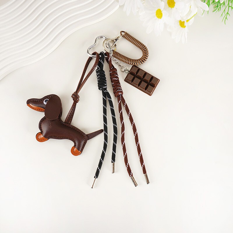 Miu Bag Pendant Ins Blogger Same Style Woven Rope Wachshund Dog Leather Doll Pendant Keychain Bag Pendant