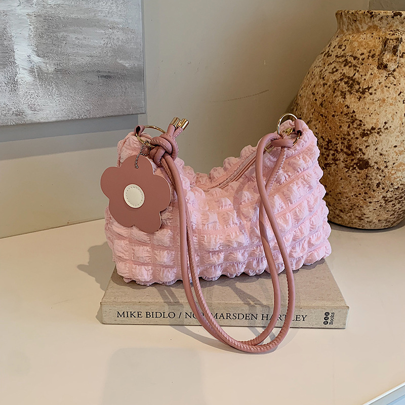 Korean Style Cream Bubble Bag New Niche Single Shoulder Underarm Versatile Bag Fashion Flower Handbag Multi-Color Women's Bag