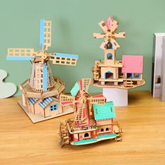 3D Creative Wooden Laser DIY Windmill Model Assembling Toy Adults and Children Hands-On Educational Puzzles Wholesale