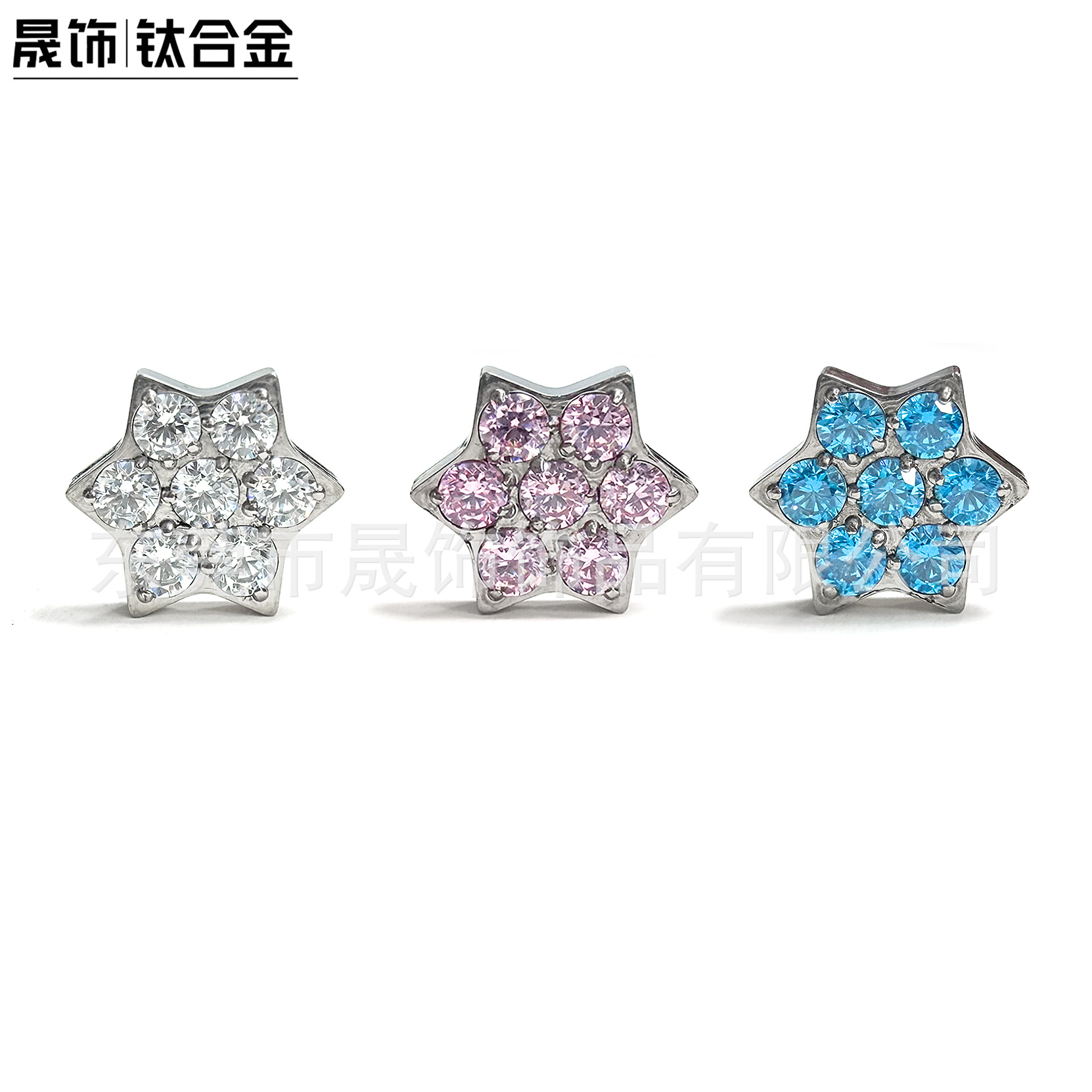 F136 Titanium Alloy 六角 Star 圆 Zirconia Ear Stud Studded 5A Cubic Zirconia Helix Cartilage Stud G23 Titanium Internal Thread Piercing Jewelry