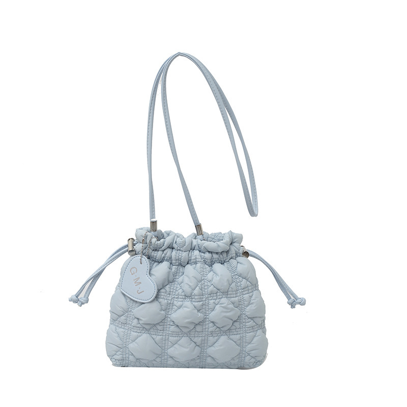 Cross-Border Minimalist Diamond Quilted Drawstring Bucket Bag For Women, Nylon Cloud Shoulder & Crossbody Bag, Lightweight Dumpling Bag - Thumbnail 6