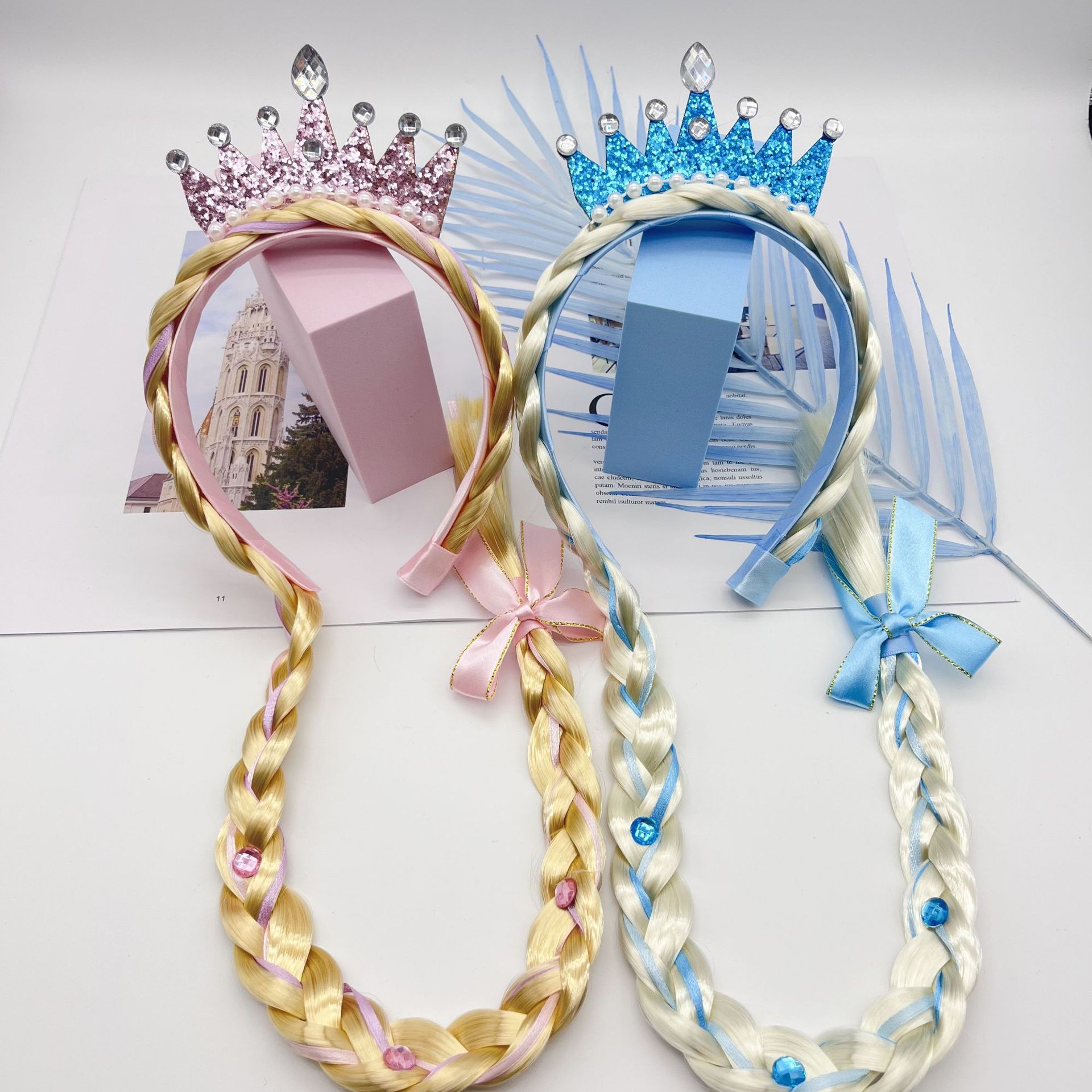 Sweet Crown Bow Knot Wig Synthetics Cloth Handmade Inlay Rhinestones Hair Band display picture 1