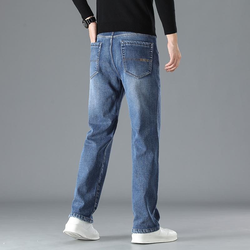 Americano simple invierno de terciopelo grueso jeans hombre nuevo azul gris suelto recto joven pantalones largos de piernas anchas
