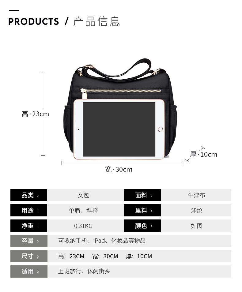 New women's crossbody bag, nylon embroidered shoulder bag, large-capacity multi-layer simple middle-aged mom bag Application Scenario