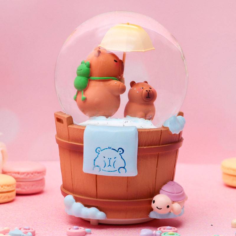 Douyin Little Red Book Venta caliente Kapibara Crystal Ball Música Brillante Nieve, Lindo capibara Decoración Regalo para niños