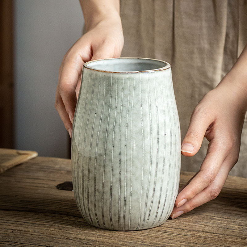 Nais vintage gran vaso de estómago de cerámica de alto valor facial adornamiento de almacenamiento residencial características de flores de exportación transfronteriza vasos de flores