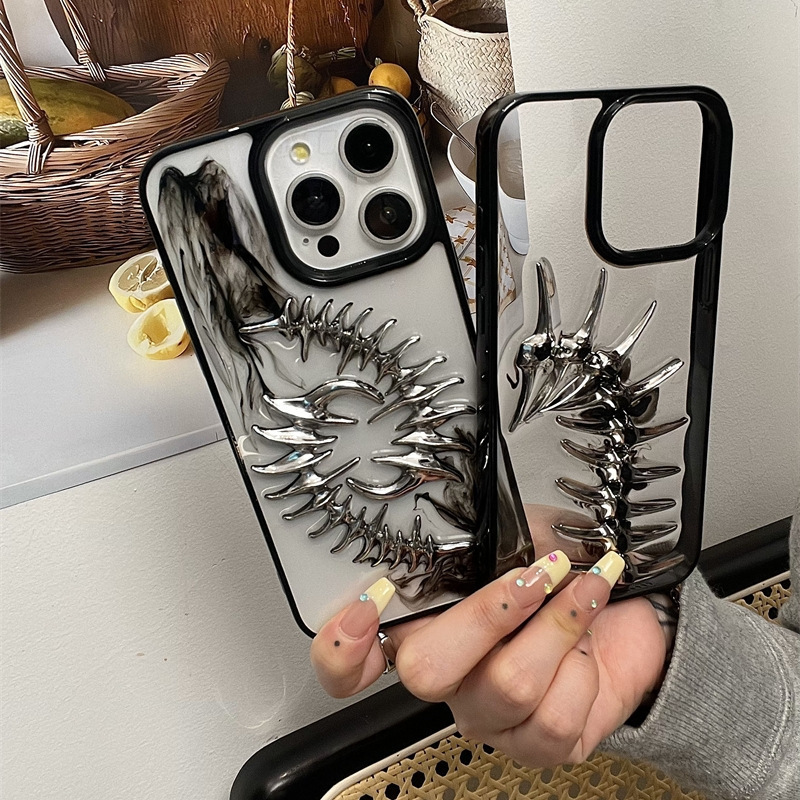 Glue Smudged Fishbone Suitable for Iphone17Promax Mobile Phone Case Apple 16 High-End Niche 15 Protective Cover