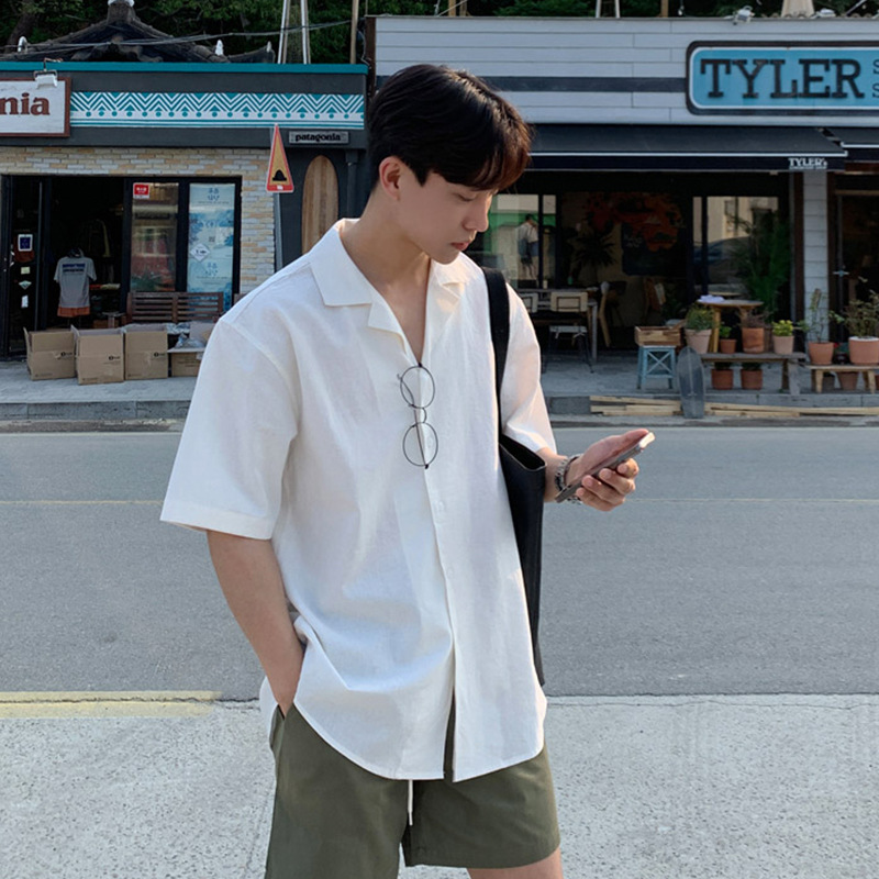 Men's Short-Sleeved Shirt, Ice Silk Cuban Collar, Elegant and Mature Style, Summer Thin and Drapey Versatile Top, Stylish