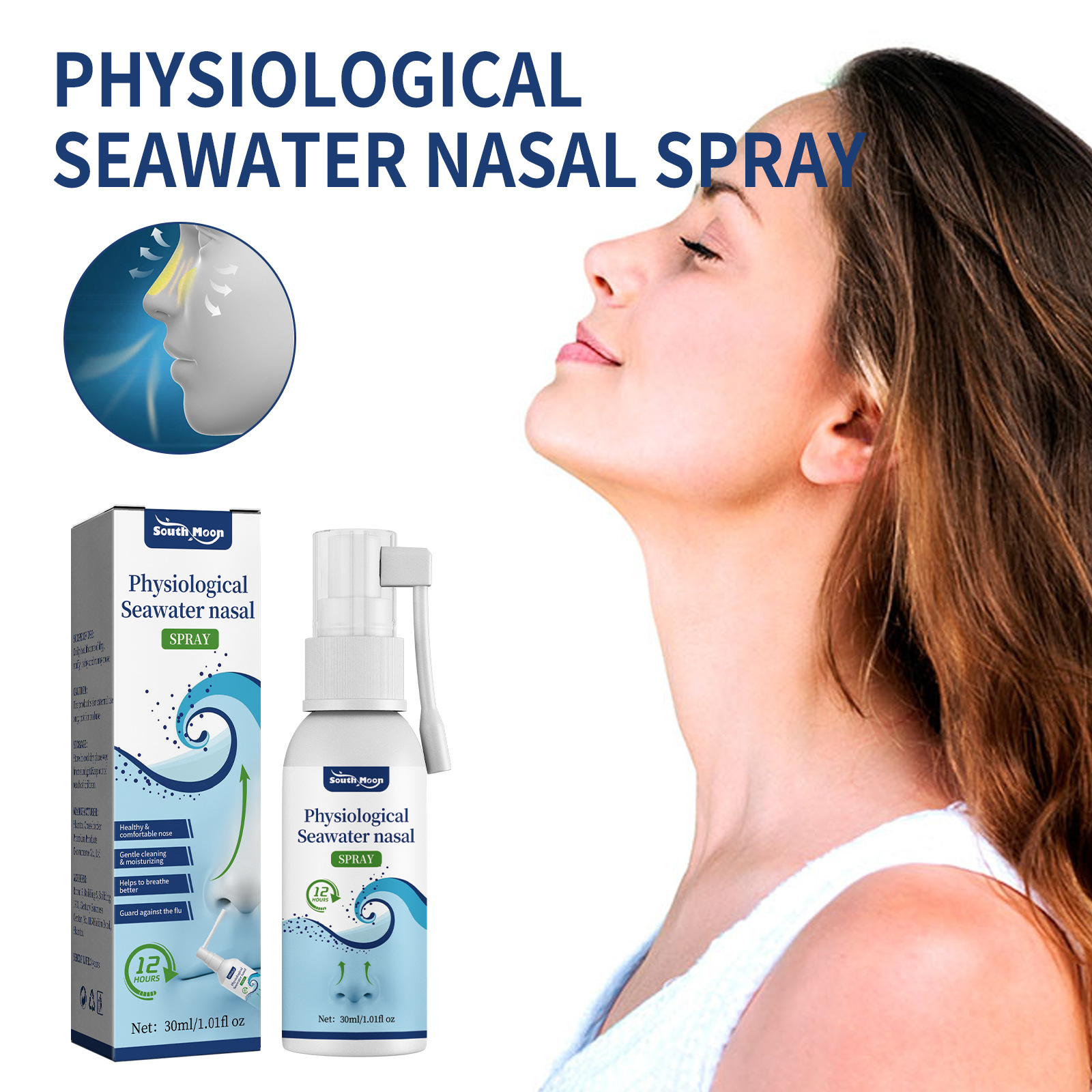 Spray nasale fisiologico all'acqua di mare South Moon Spray detergente nasale delicato per congestione nasale e prurito al naso_voghion.com