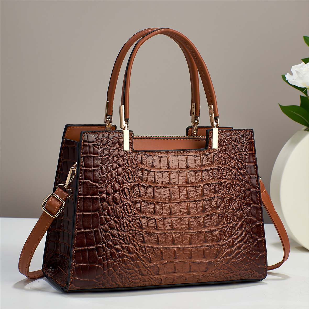[Bolso de mujer Qishi] 2023 nueva moda cocodrilo patrón bolso de gran capacidad versátil elegante bolso de hombro de mujer