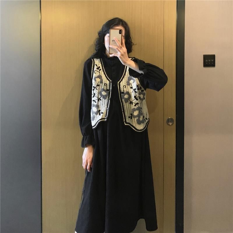 Autumn and Winter Maternity Wear Vest, Loose Doll Dress Two-Piece Set, Nice Skirt, Early Spring Outfit Set