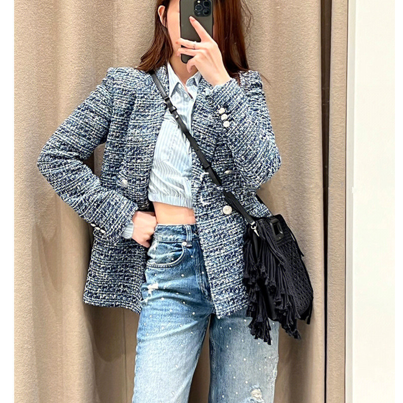 French Elegant 22 Autumn and Winter New French Elegant Arc-shaped Double-breasted Plaid Coarse Floral Wool Jacket Suit French Elegant 22 Autumn and Winter New French Elegant Arc-shaped Double-breasted Plaid Coarse Floral Wool Jacket Suit