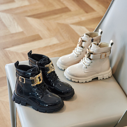 Girls' Martin boots British short boots Internet celebrity children's boots autumn and winter princess fashion black cotton shoes foreign style single boots