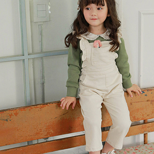 2024 Spring Strawberry Shan Korean Children's Clothing Children's Girls Lotus Shoulder Denim Jumpsuit