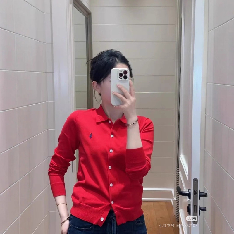 Step into the World of Foreign Trade: Ralph Lauren Horse Embroidery Cardigan, Rl New Casual Lapel Solid Color Label Knit Cardigan with Long Sleeves