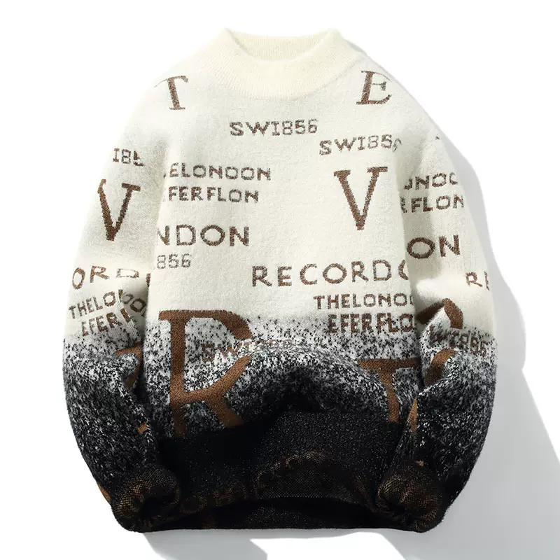 跨境代发一体绒保暖男士毛衣圆领套头仿貂针织衫加绒加厚男士毛衣