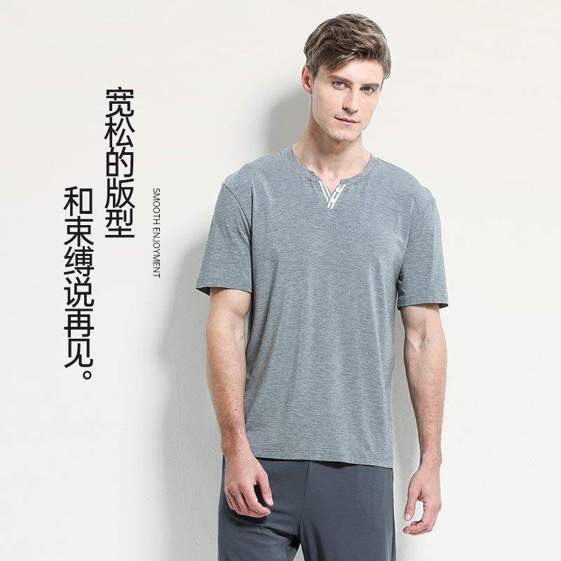 El nuevo traje de pantalones cortos de manga corta para hombre de primavera y verano modal de suministro directo transfronterizo se puede usar afuera