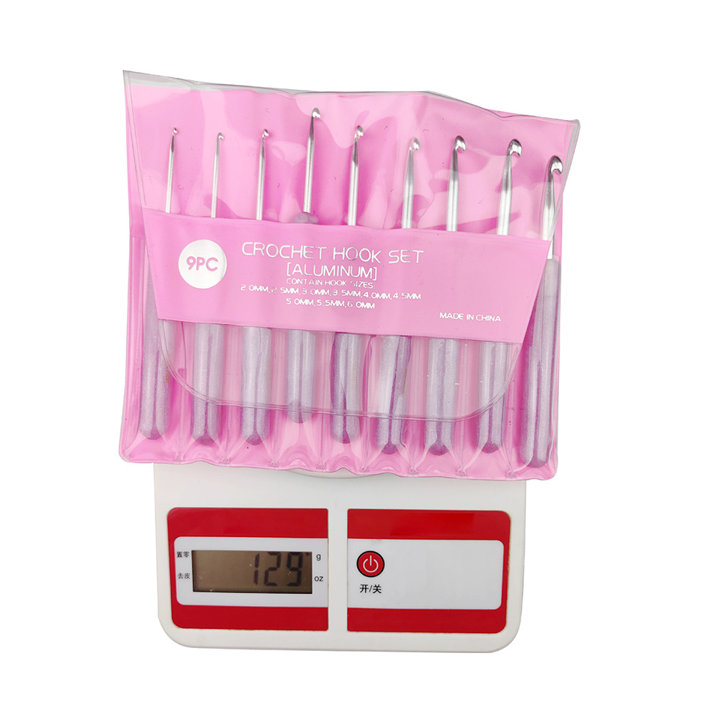 Herramientas de tejer mango de resina de aluminio crochet polvo transparente conjunto de 9 2.0-6.0 mmvc embalaje
