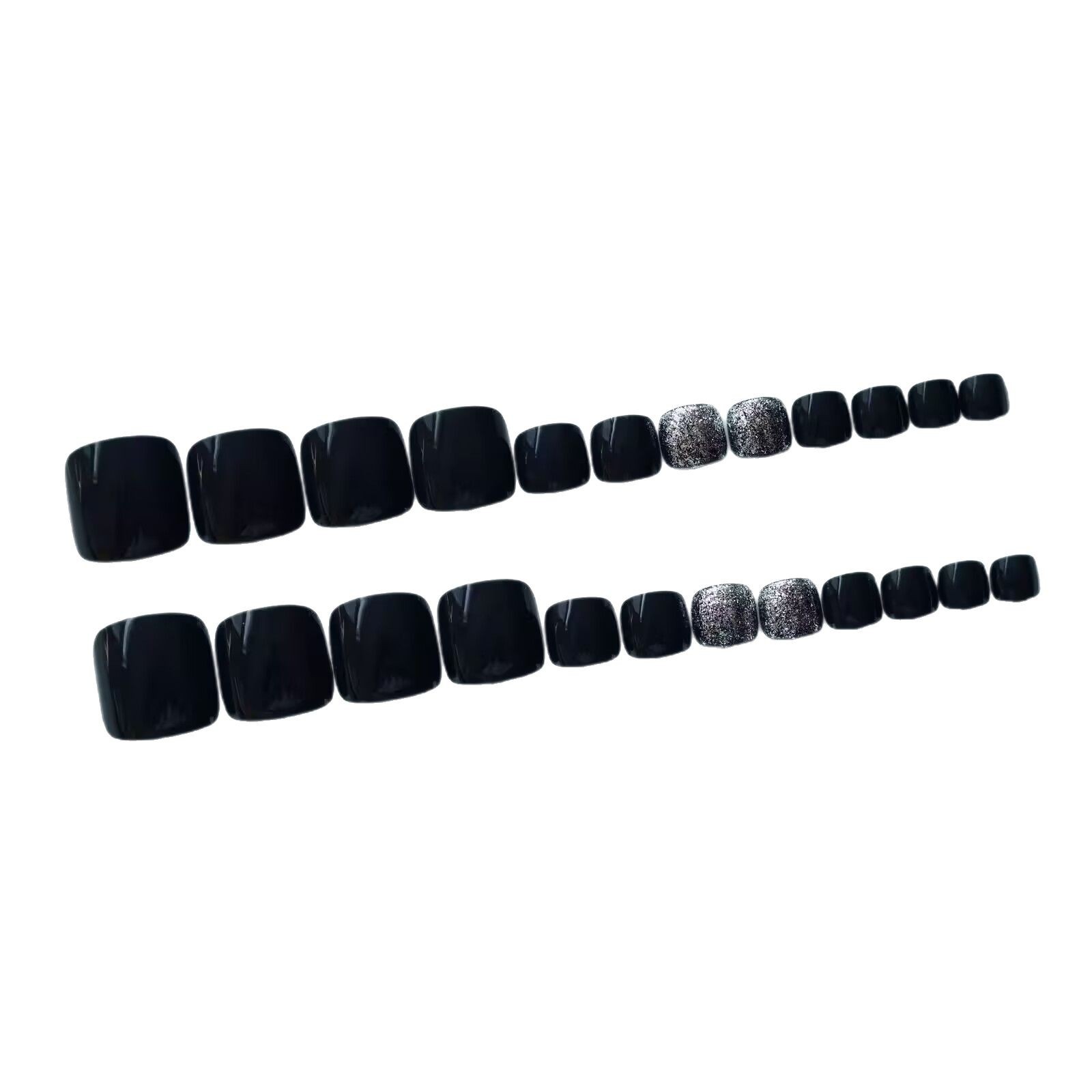 24 piezas para usar uñas de los pies, polvo de brillo negro, pegatinas de uñas de los pies, uñas de los pies, uñas de los pies, productos terminados.