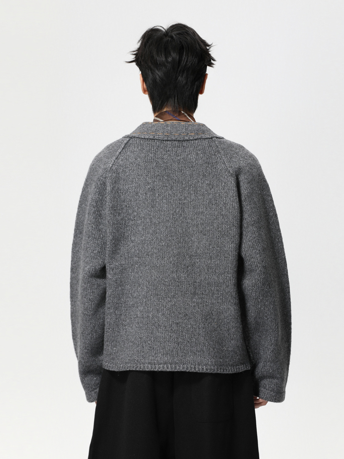 MTLCLOTHES Hombres| Mezcla de lana cuello V viejo dinero viento de bolsillo de color diferente obvio suéter suelto moda