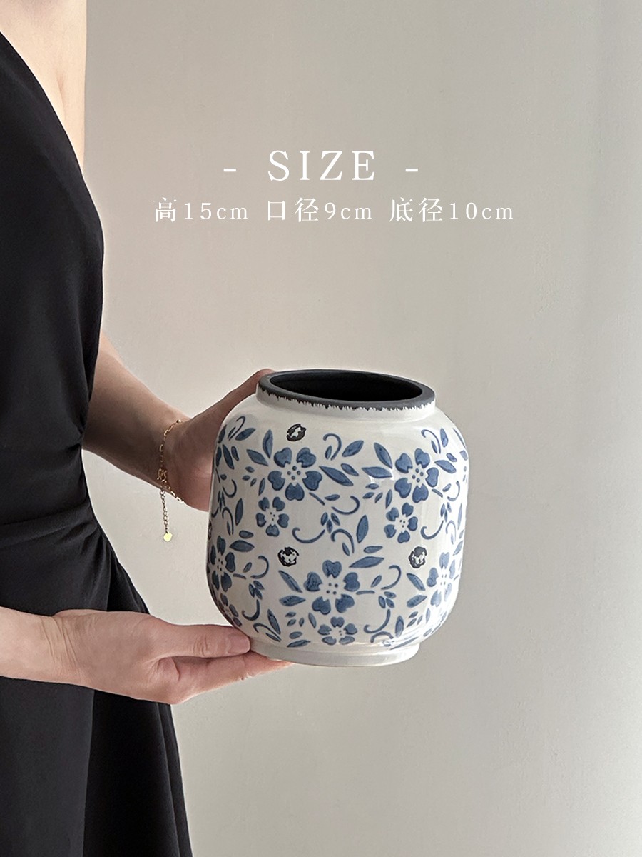 Flor azul porcelana vintage flor de cerámica decoración floral sala de estar vasijas de cerámica decoración de lujo ligera nueva flor china