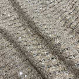 羊毛混纺亮片绣透明偏孔片面料刺绣毛衣外套连衣裙礼服亮片布料