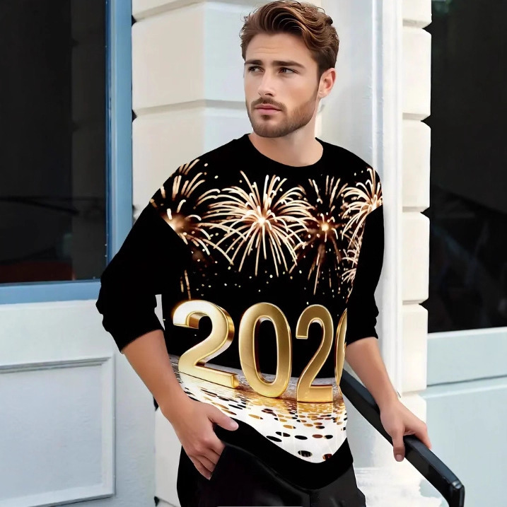 Autumn and Winter Cross-Border Export European and American Amazon New Christmas 3D Printed Men's Comfortable Casual Round Neck Sweatshirt for Men