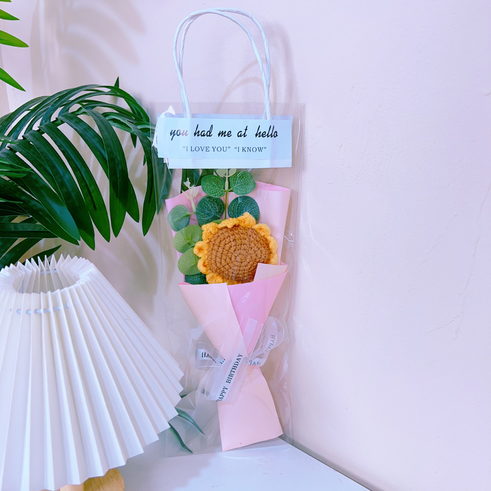 울 해바라기(핑크색 포장) + 선물가방