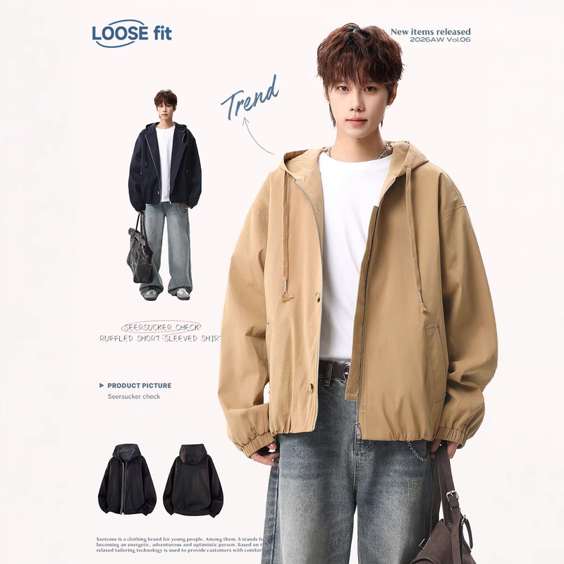 Nasa American Retro Jacket Men's Spring and Autumn New Hooded Campus Style Spring Clothing Youth Jacket Men