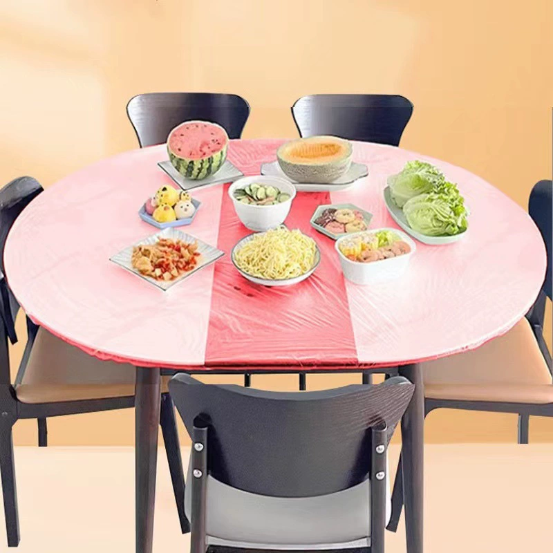 Disposable universal buckle tablecloth thickened waterproof PE tablecloth large food stall transparent elastic table cover