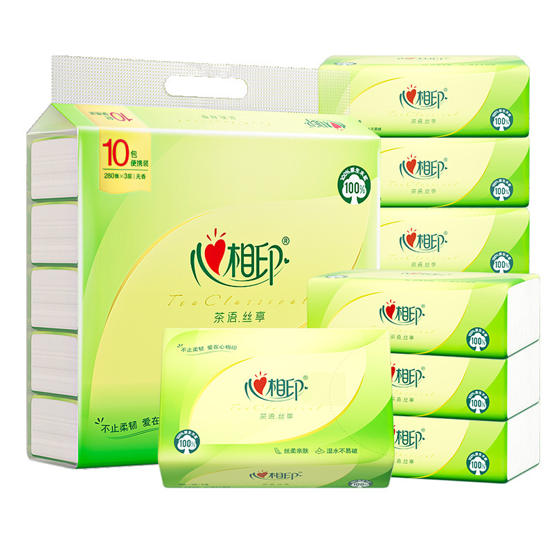 Xinxiangyin Tea Language Silk Enjoyment Small Pack Portable Tissue Napkins 3-Ply 28 Sheets 10 Packs Large Tissue Wholesale and Delivery