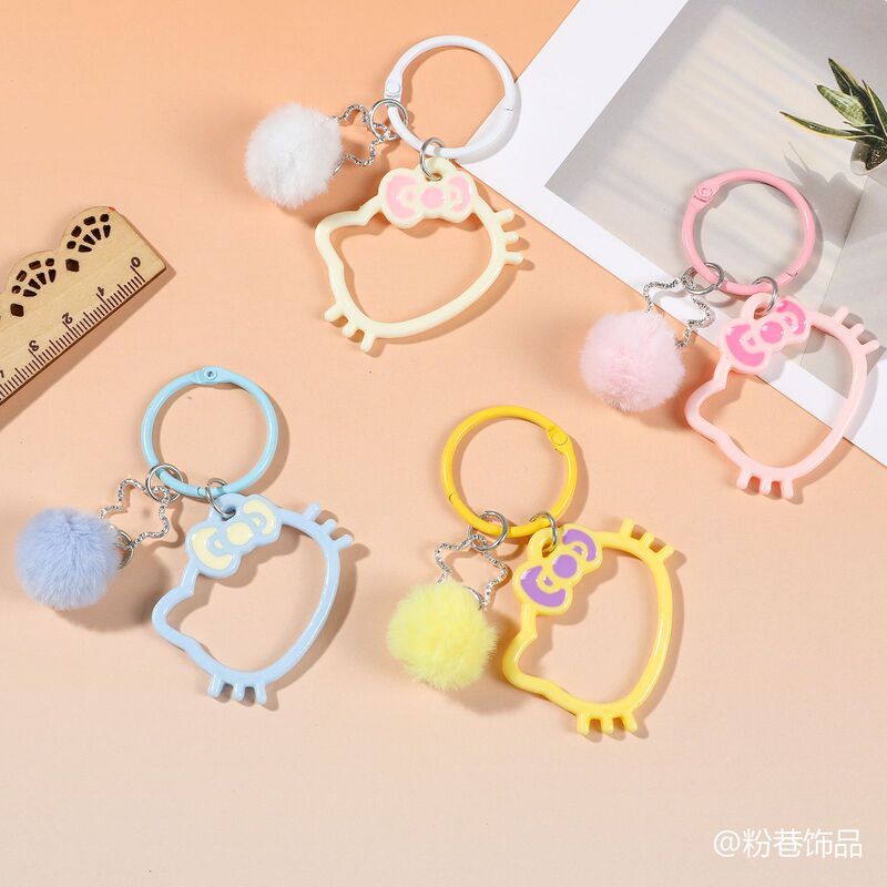 Candy-colored hollow cat head keychain, cute girly charm bead pendant, phone chain accessory, ins-style cartoon