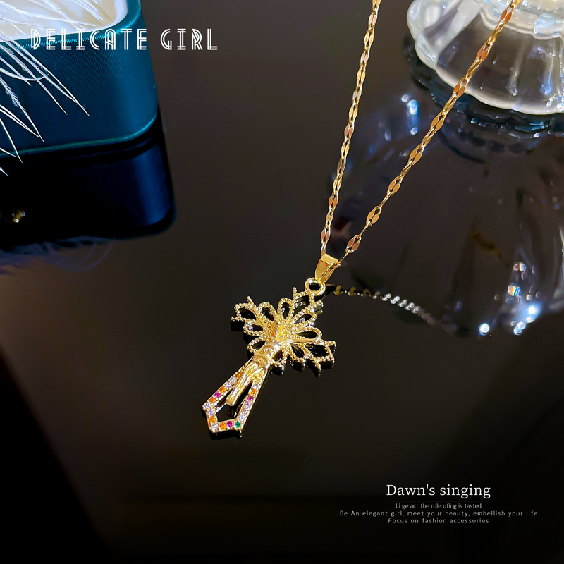Collana a catena con micro diamanti per donna stile elegante_voghion.com