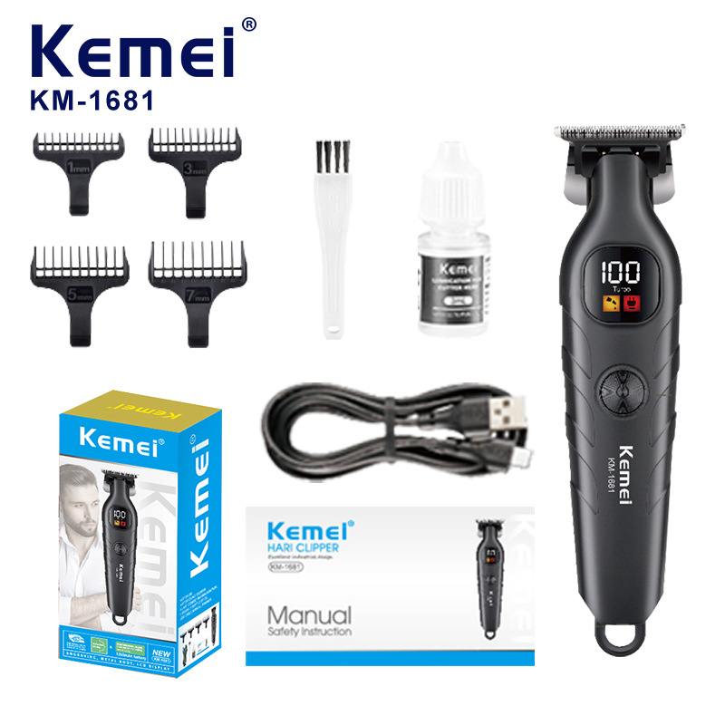 Cortadora de Cabello Profesional Kemei KM-1681, Recortadora Eléctrica de Alta Calidad con Pantalla Digital para Peinado y Detallado