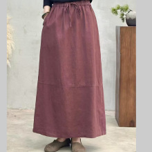 复古重工亚麻半身裙女气质后开叉显瘦中长款麻裙春夏款