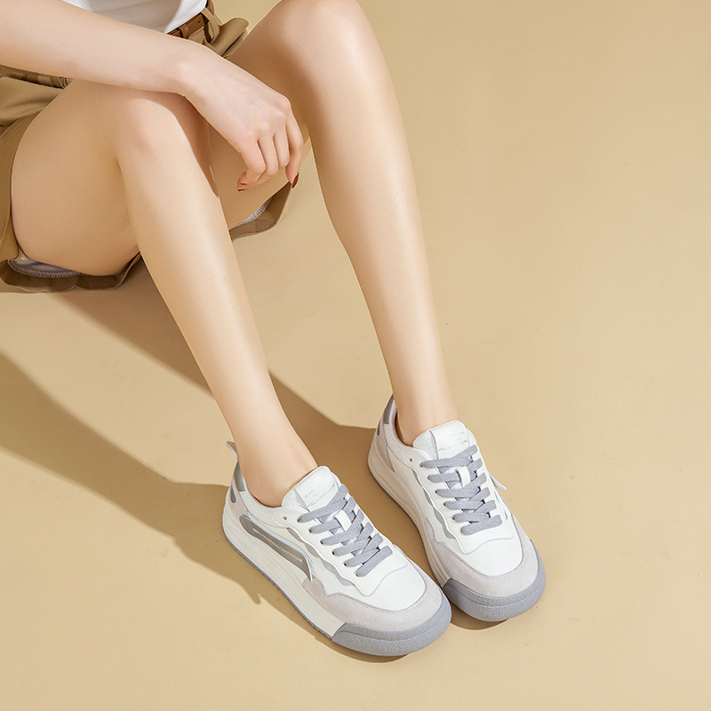 Petites chaussures de sport en cuir véritable blanc à semelle plate pour femmes, chaussures simples polyvalentes décontractées, nouvelle collection printemps 2023, Instagram_voghion.com